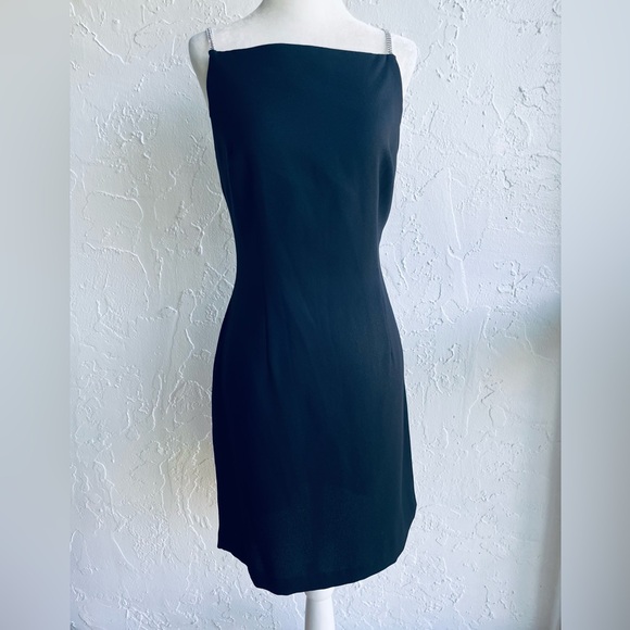 BLACK ELEGANT COCKTAIL PARTY DRESS 2 STRANDS OF  RHINESTONES ON SHOULDERS - Picture 4 of 11